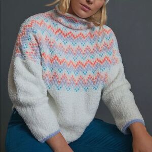 Anthropologie Pilcro Selene Fair Isle Chenille White Pastel Sweater - XL